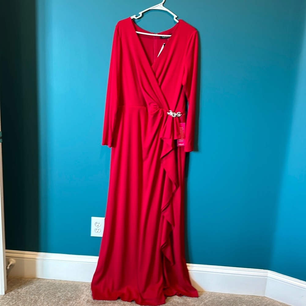 NWT red long sleeve dress - Ralph Lauren size 14 - floor length - w/ rhinestones